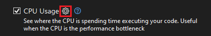 Settings icon for CPU Usage. Screenshot that shows the settings icon for CPU Usage.