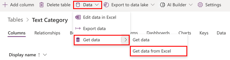 Get data from Excel Screenshot showing Get data from Excel.