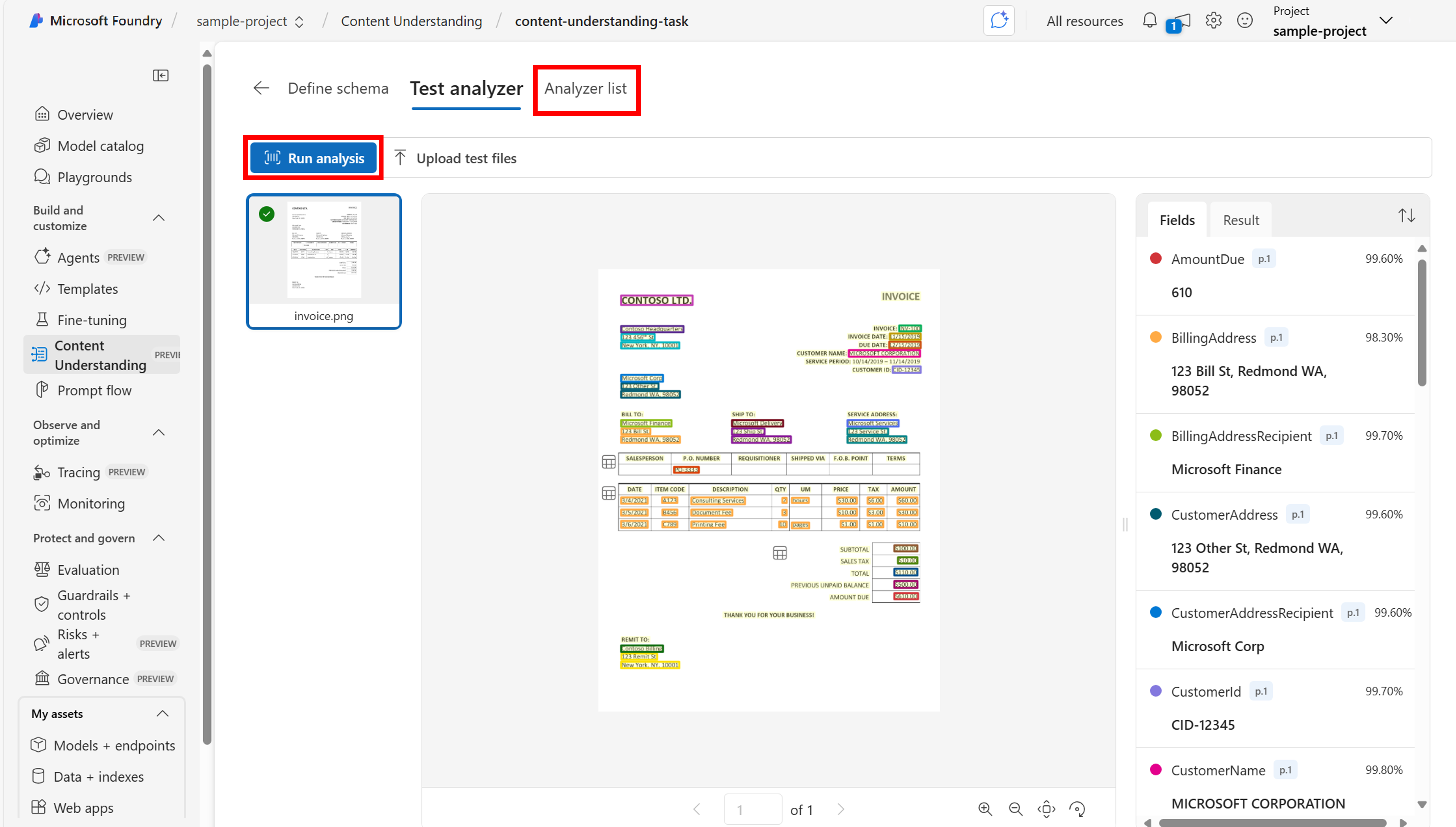 Screenshot of schema testing step.