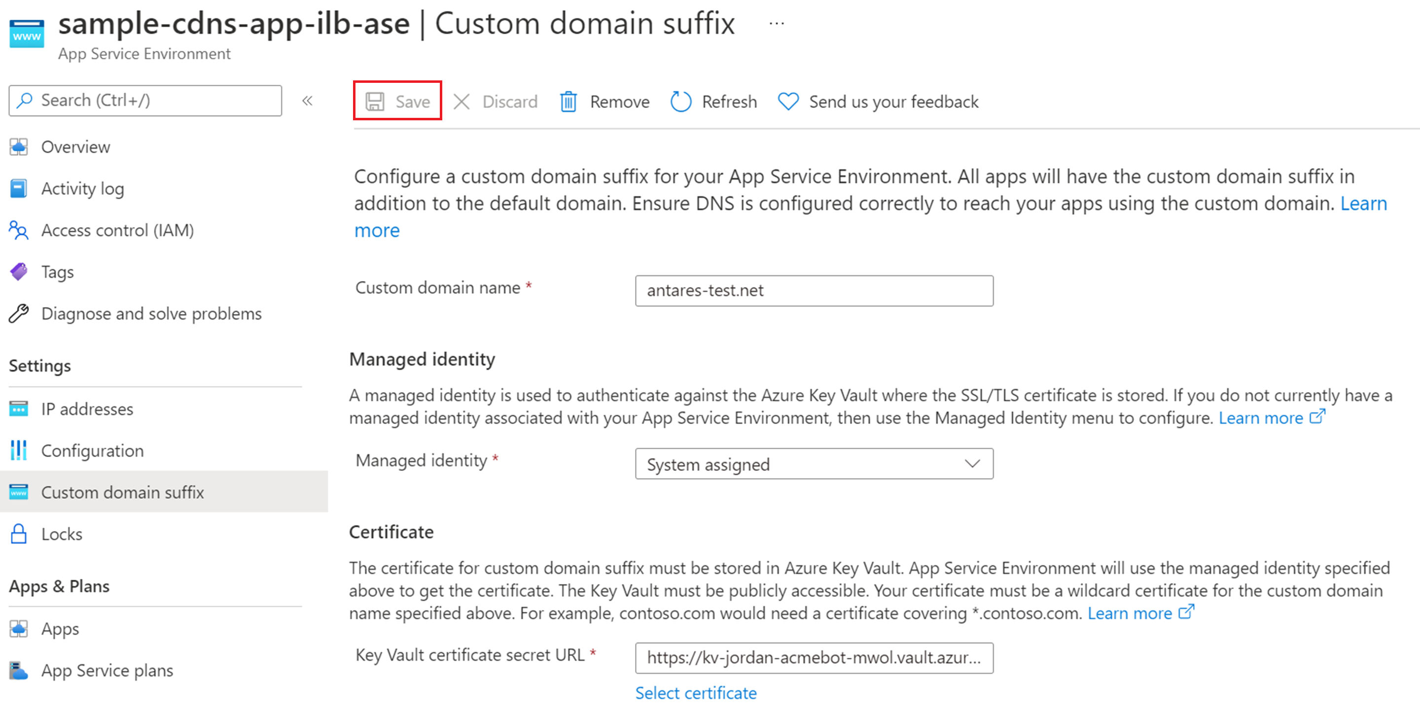 Screenshot of an overview of the custom domain suffix portal experience.