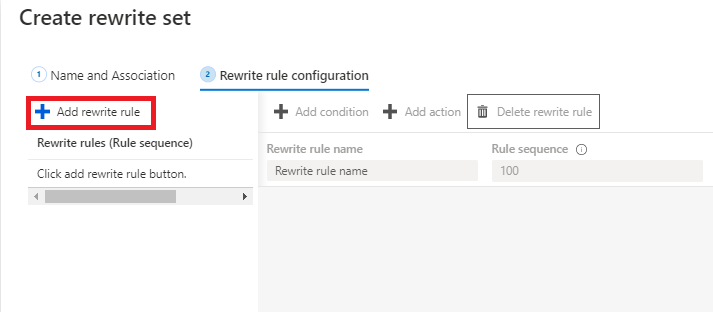 Screenshot that highlights Add rewrite rule.