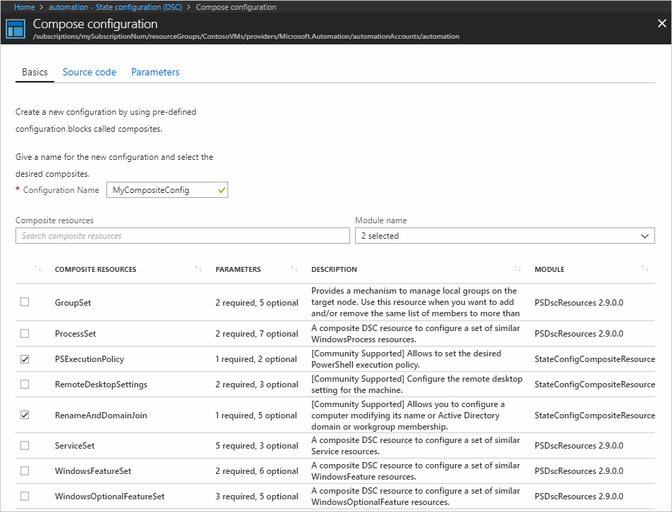 Screenshot of the basics step of the compose configuration page