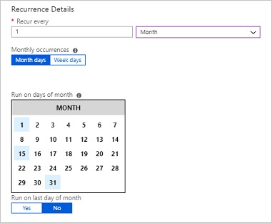 Monthly schedule on first, fifteenth, and last day of the month