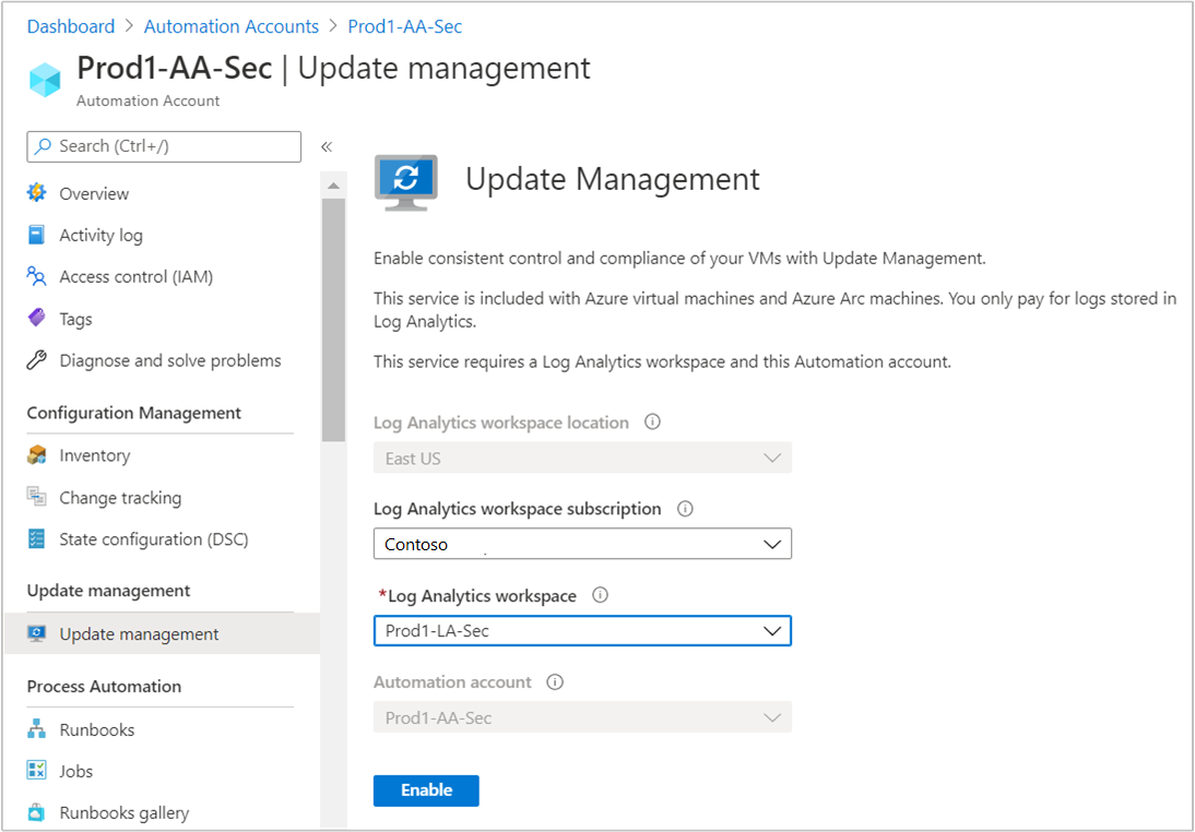 Enable Update Management