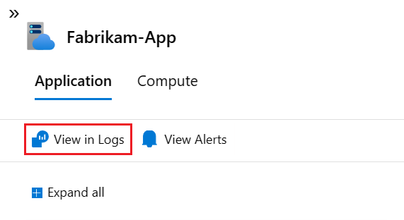 Screenshot that shows how to select the View in Logs (Analytics) option in the node details pane.