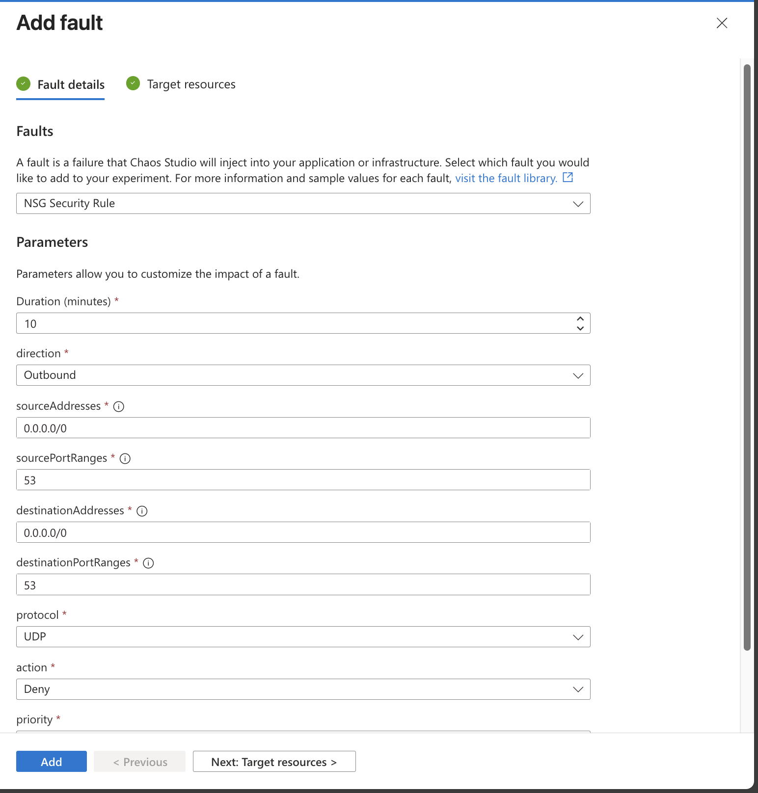 Screenshot of Network Security Group rule configuration example.