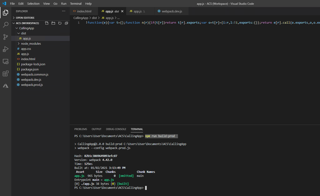 Screenshot that shows the production build.