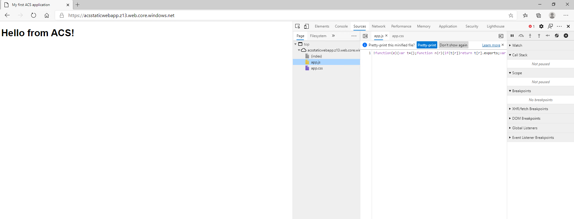 Screenshot of the website source with file.