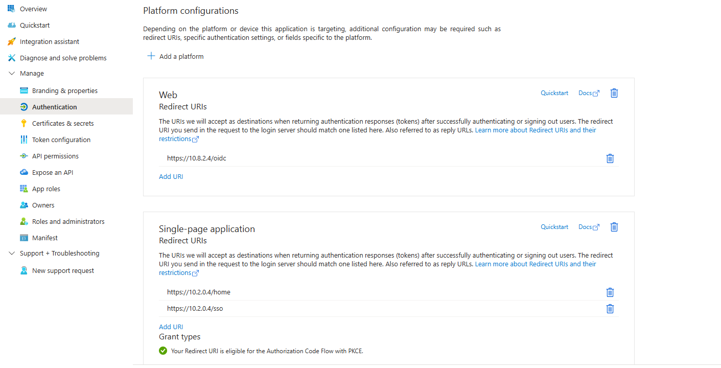 Screenshot of the Redirect URI configuration view.