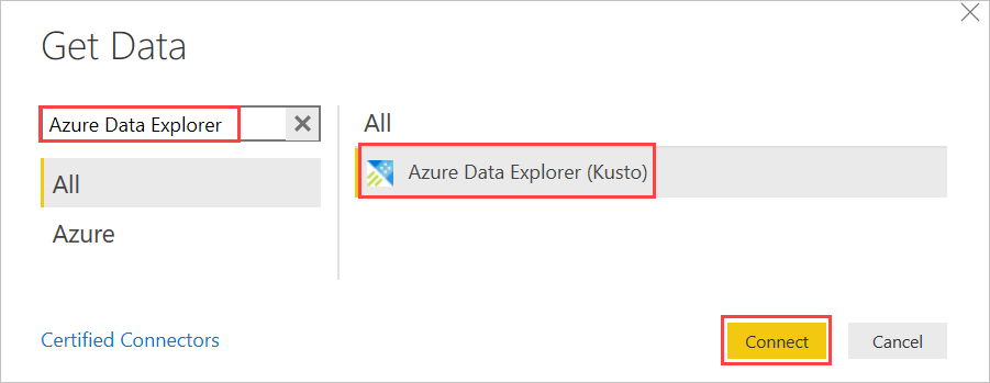 Screenshot of search screen, showing the selection of the connector.