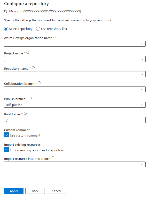 Screenshot showing the Configure a repository settings.