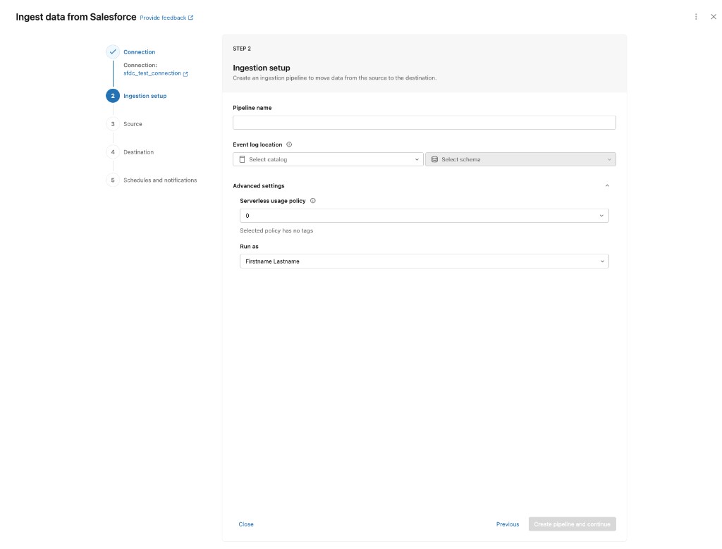 Pipeline creation with Run as setting in Advanced settings