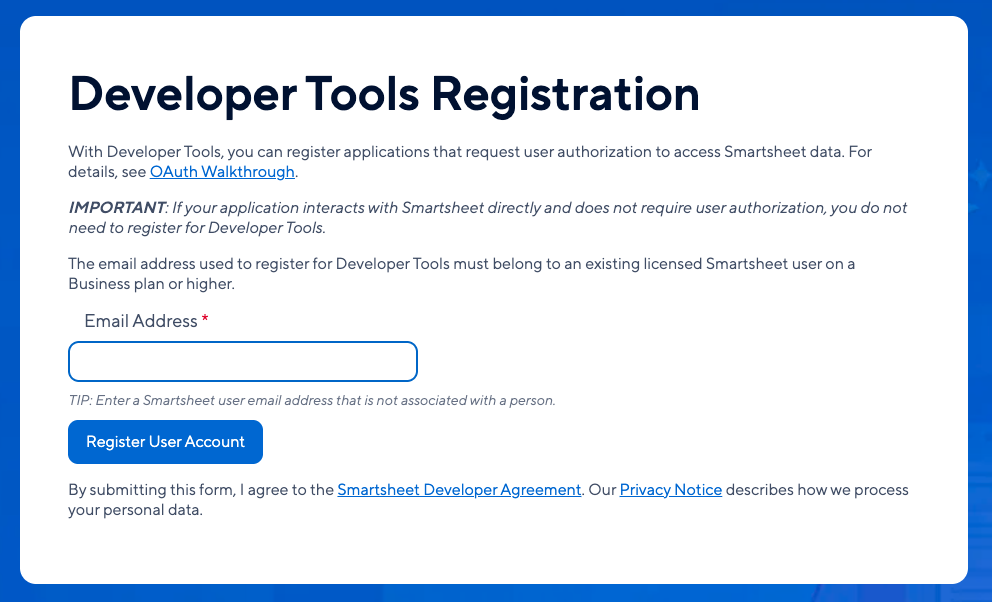 source-product-name Developer Tools Registration page