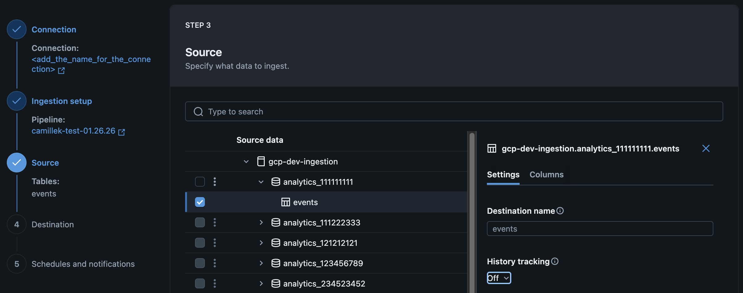 Optional destination table name setting in the Databricks UI