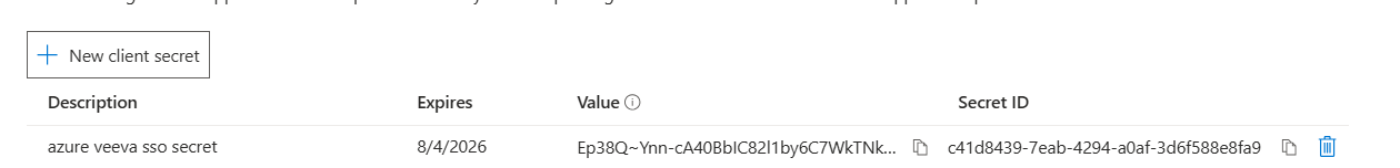 Copy the client secret value