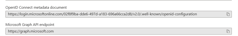 Copy the OpenID Connect metadata document URL