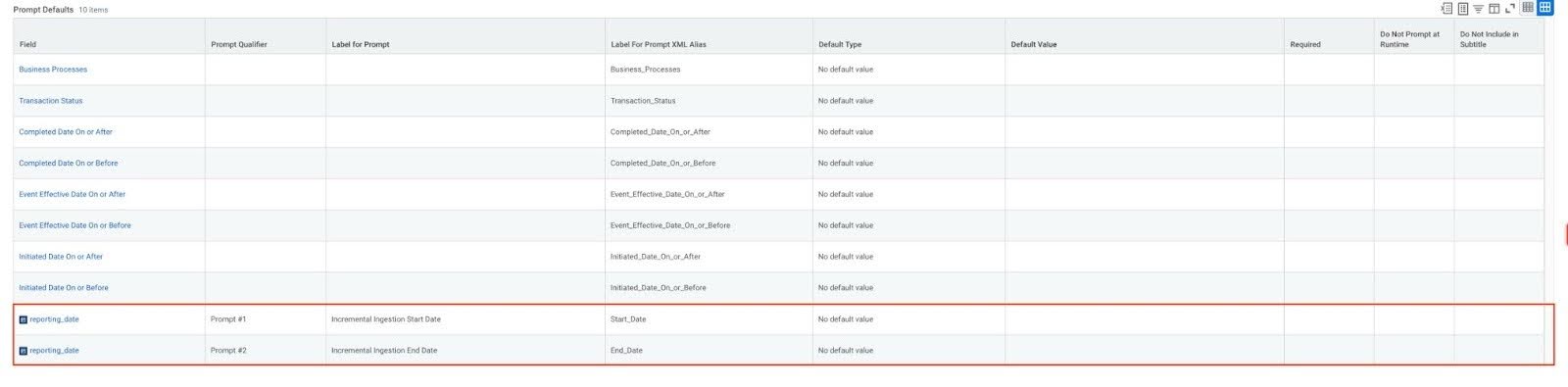 Prompt label and XML alias fields