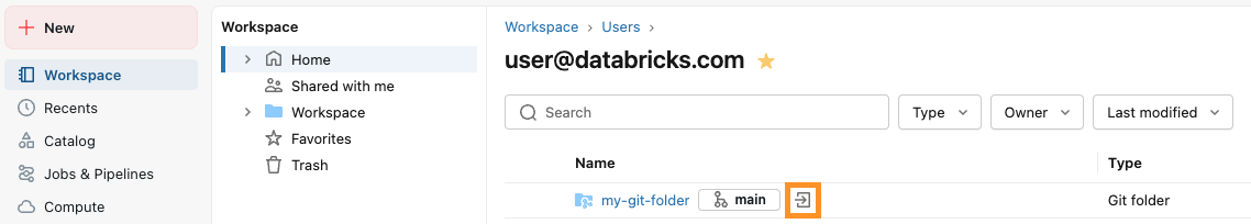 Open a Git folder as a space from the workspace browser