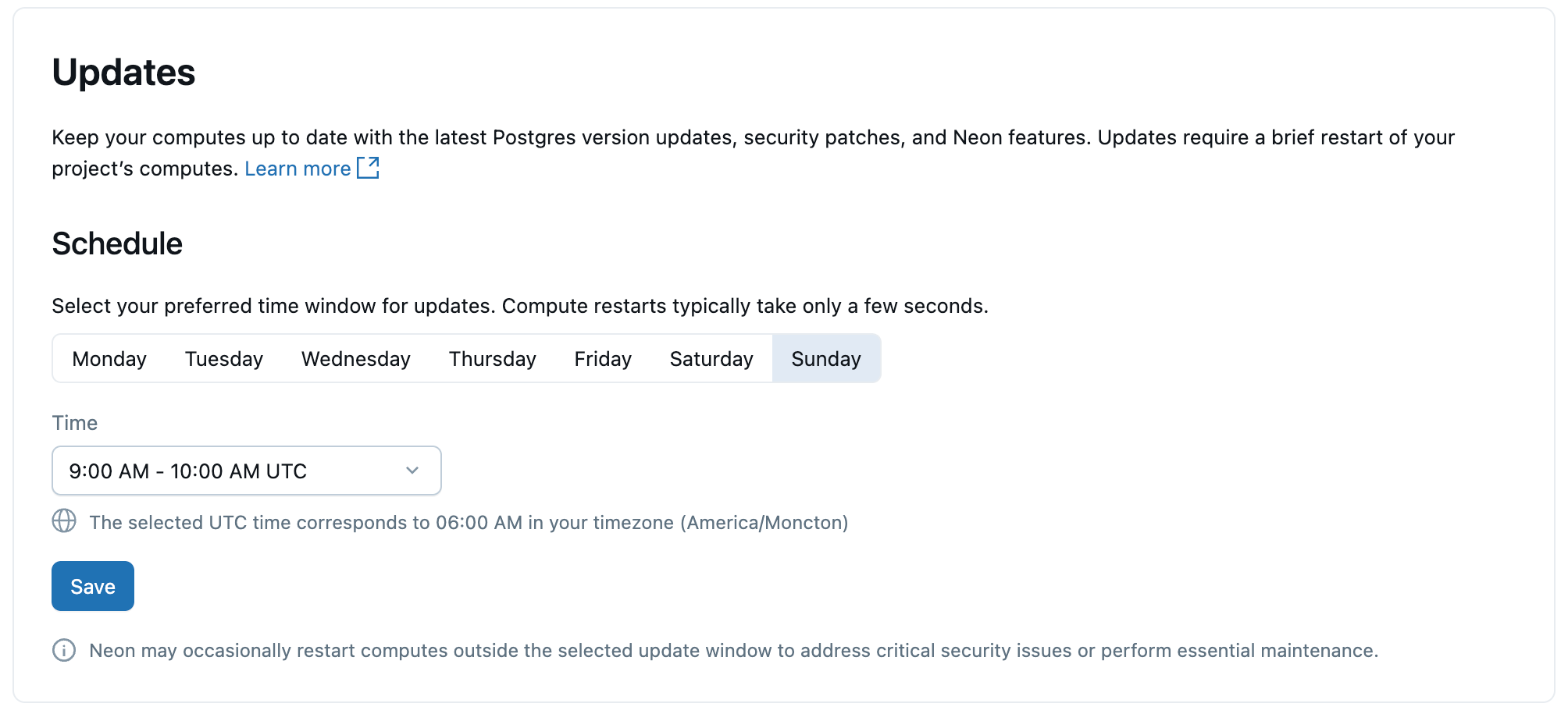 Updates settings