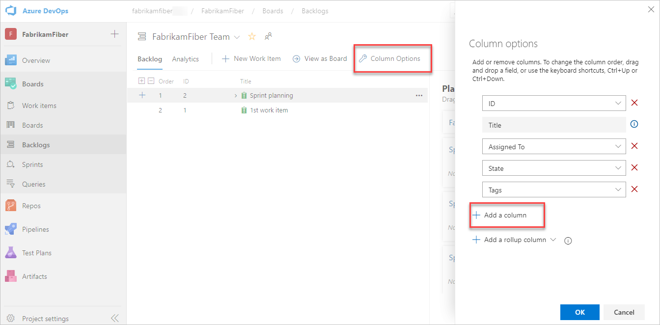 Add area path column to backlog