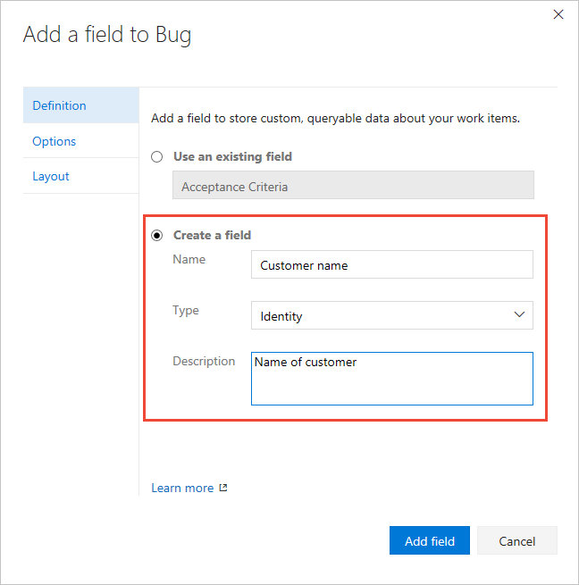 Add a field to Bug dialog, Definition tab, Add an Identity field.