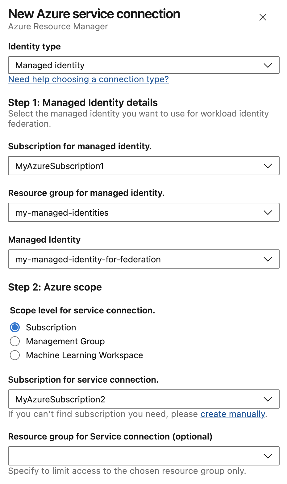 Screenshot of Managed Identity selection Screenshot of Managed Identity selection.