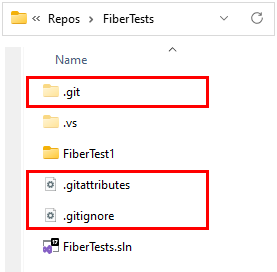 Screenshot of the Git folder, Git ignore file, and Git attributes file in Windows file explorer.