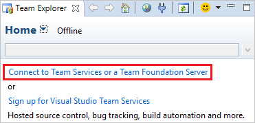 Select Connect to Team Foundation Server to connect your TFS or Azure DevOps organization