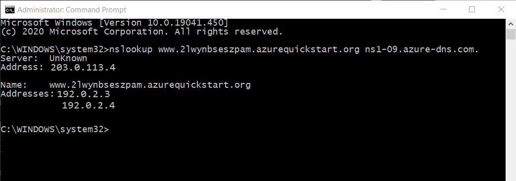 DNS zone nslookup
