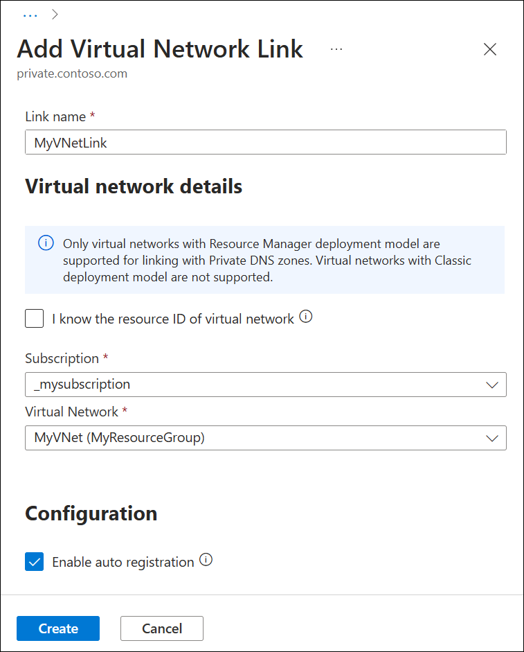 Screenshot of adding virtual network link.