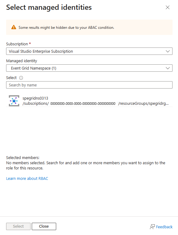 Screenshot that shows the Select managed identities page.