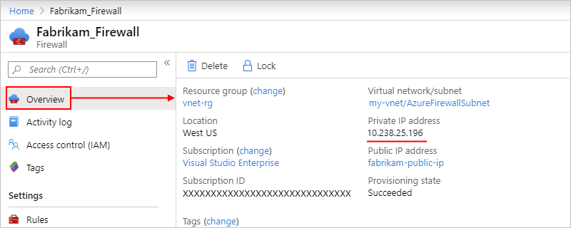 Find firewall private IP address