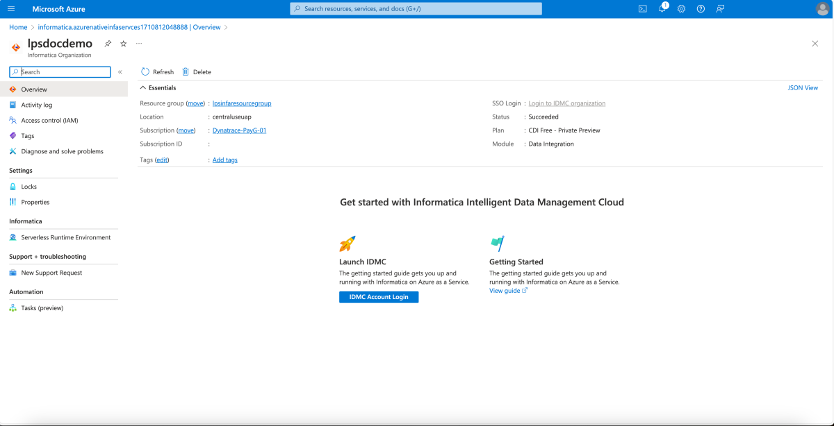 Screenshot of information on the Informatica resource overview.