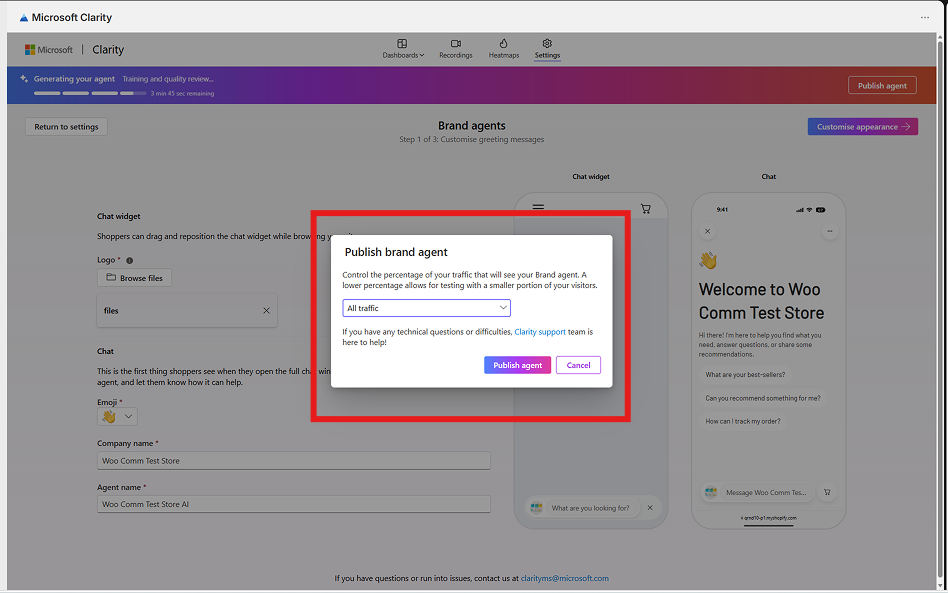 Review and publish your Brand agent.