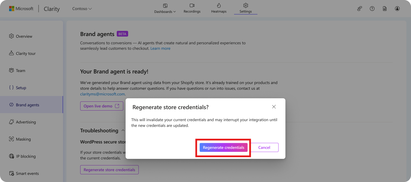 Regenerate store credentials.