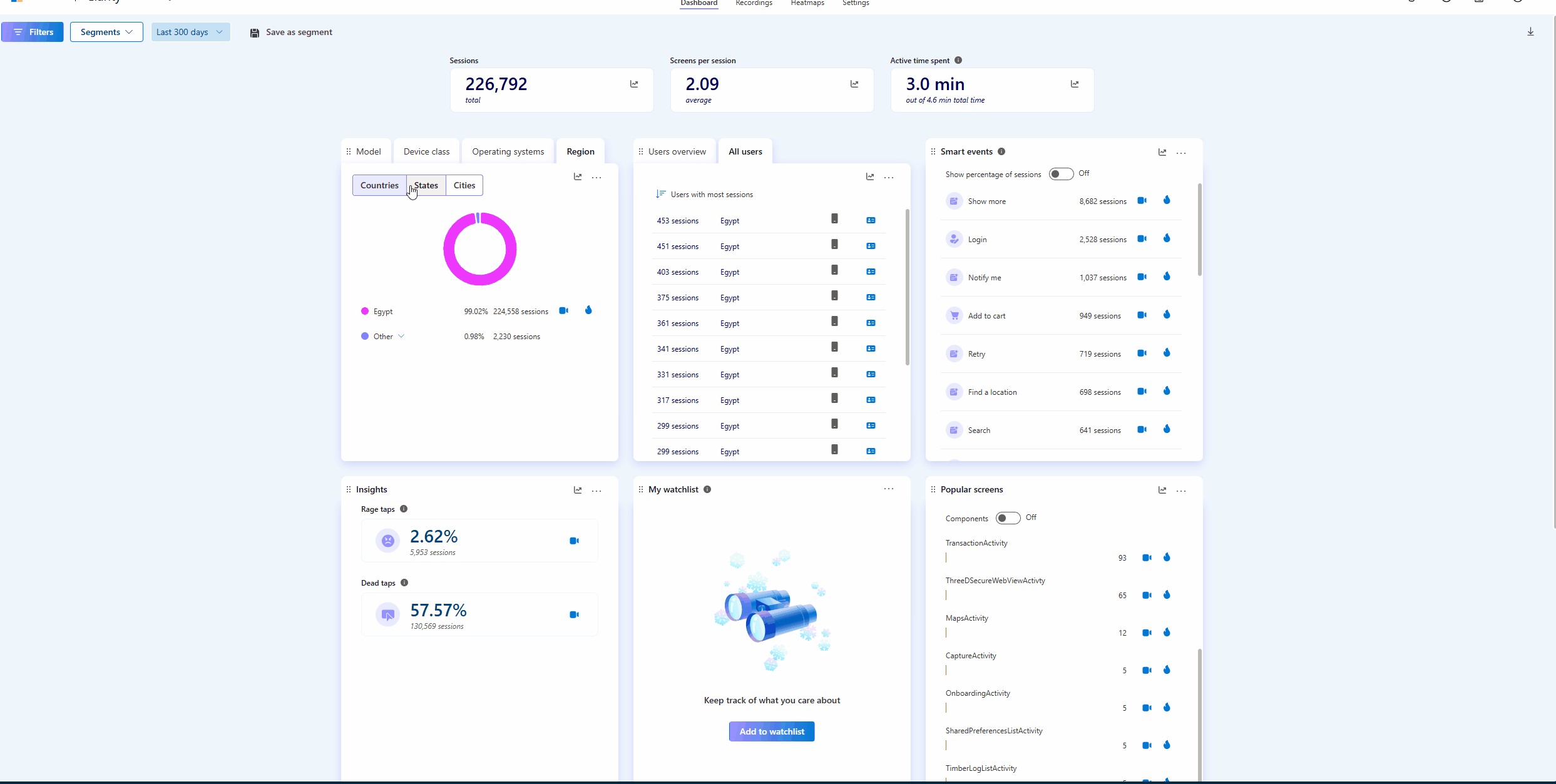 Regions filters for mobile apps.