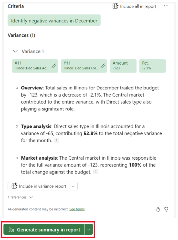 Screenshot of generating the executive summary.