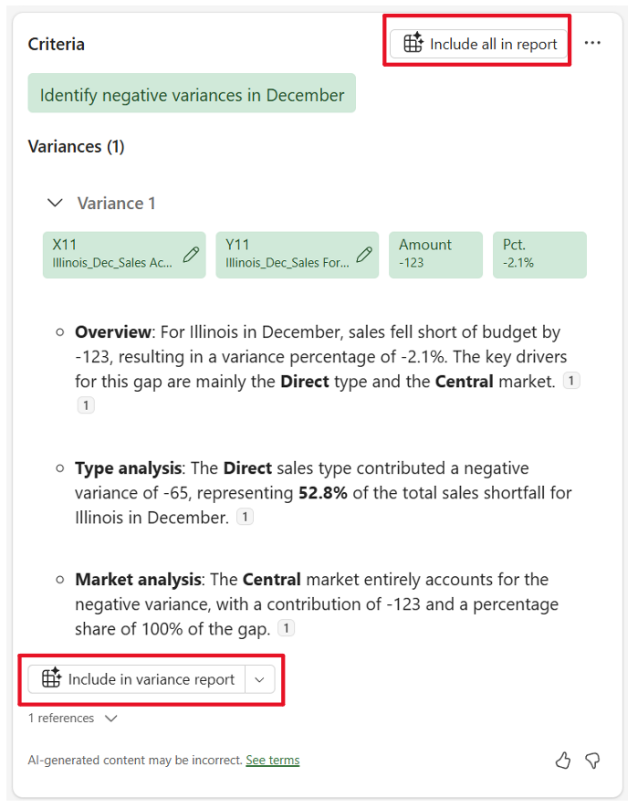 Screenshot of the adding results data to a report.