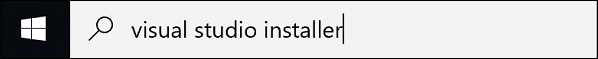 Screenshot of the Windows search box that contains the text visual studio installer.