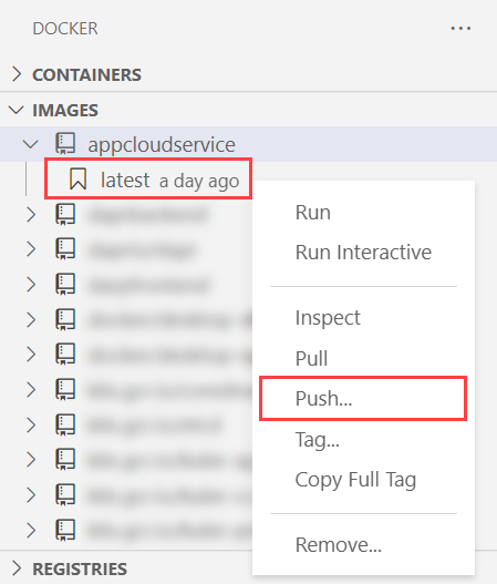 Visual Studio Code: Docker - push image