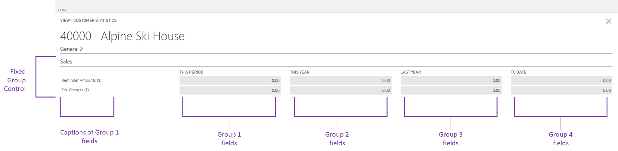 BusinessCentralFixedControl Fixed control illustration on web client.