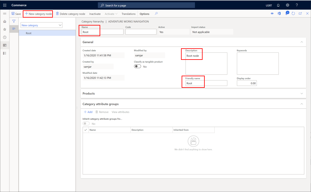 Screenshot of a sample root node in the channel navigation hierarchy.