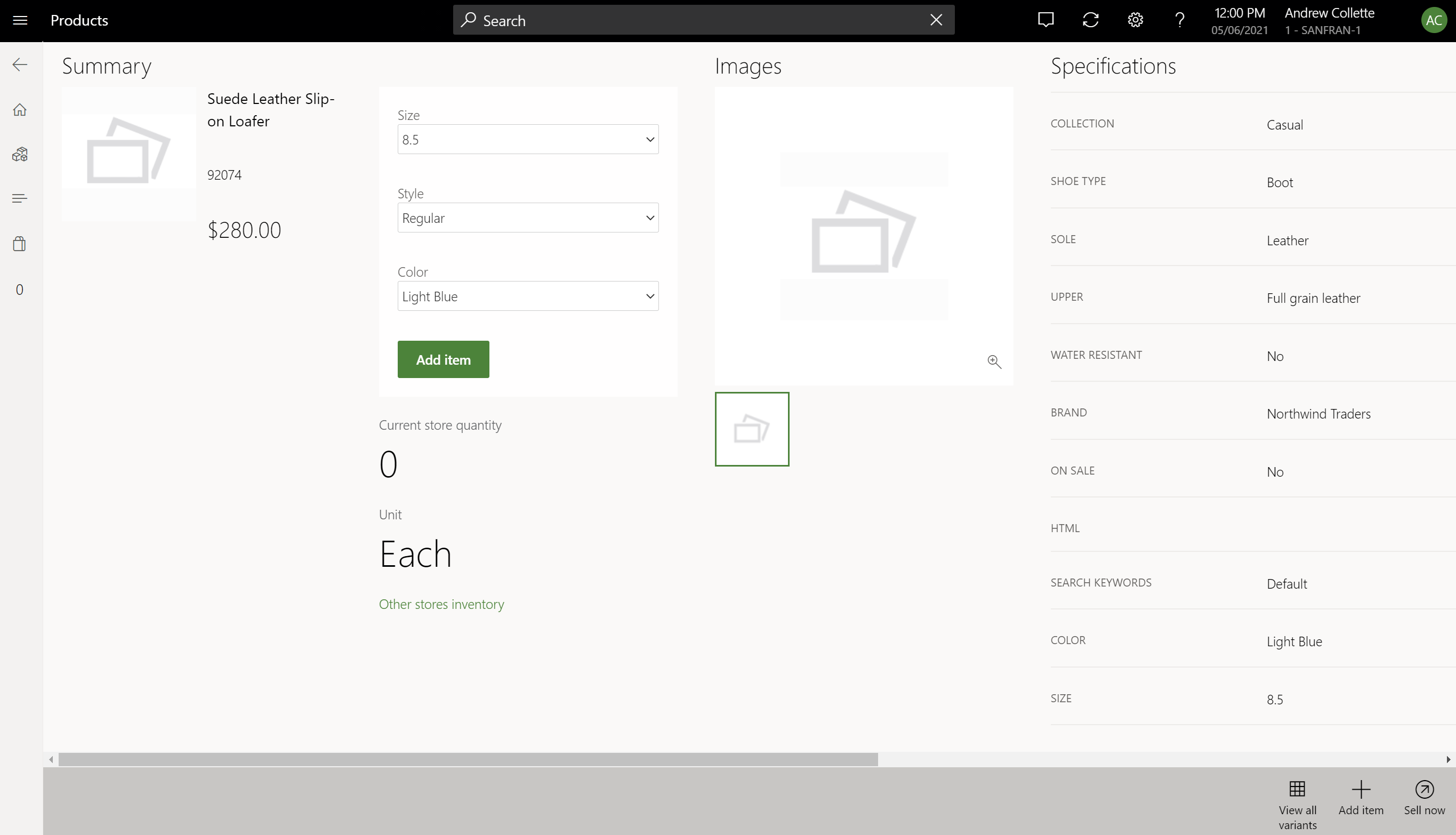 Screenshot of inventory lookup from product details page.