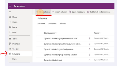 Screenshot of selecting the solutions tab to create a new solution Screenshot of selecting the solutions tab to create a new solution