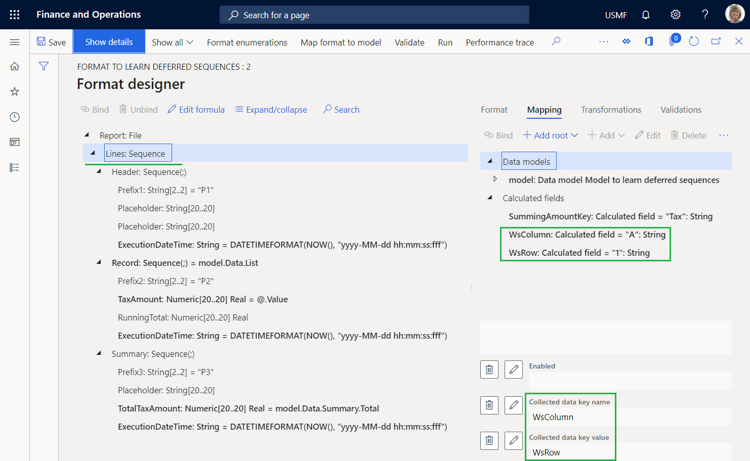 Screenshot of Lines sequence element on the Format designer page.