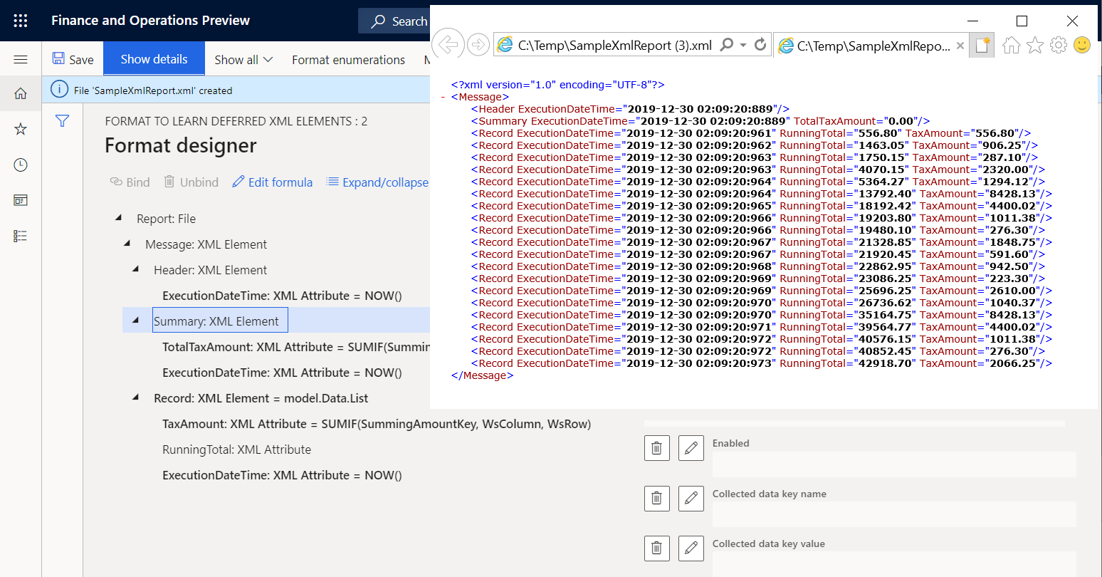 Screenshot of downloaded file of tax values for report header.