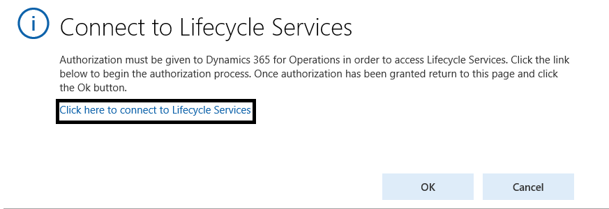 Screenshot of select to connect to Lifecycle Services.