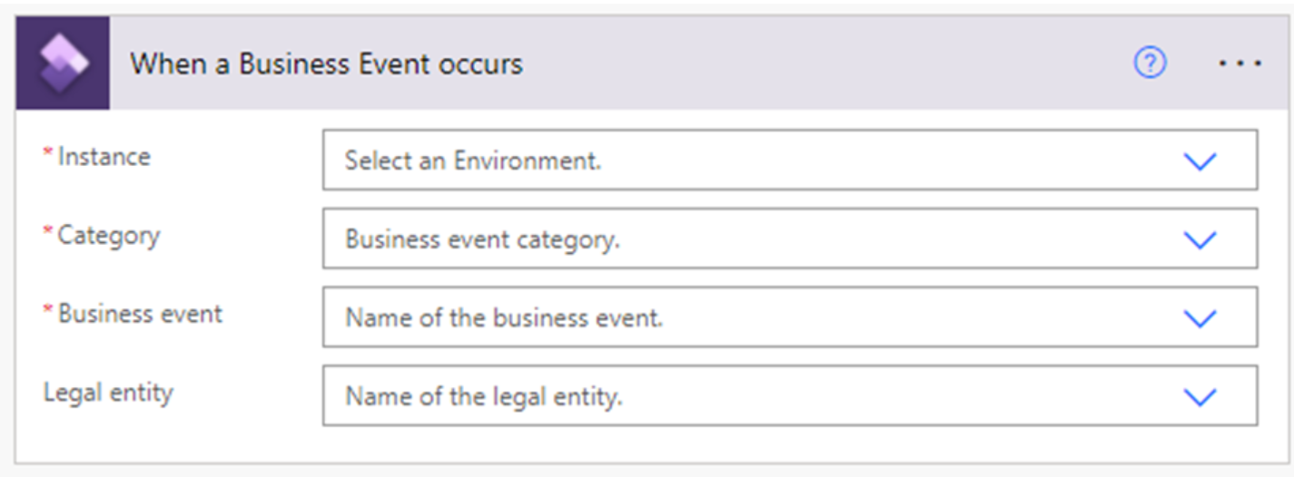 Screenshot of specifying an event in Power Automate.