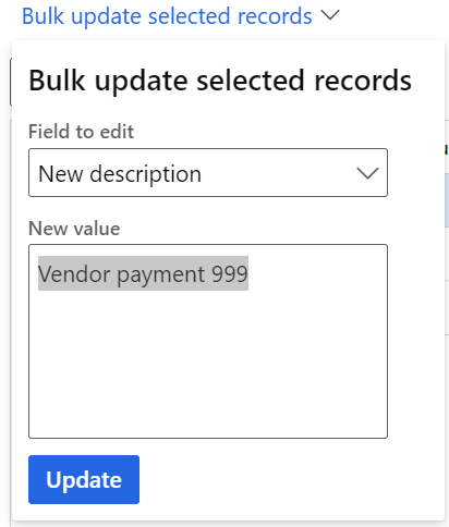 Bulk update selected records dialog box.