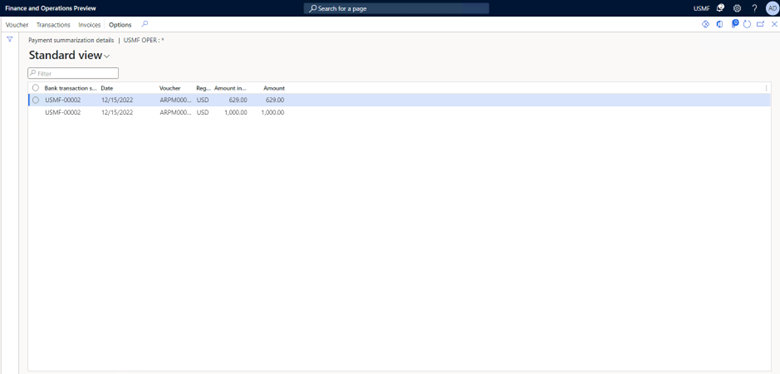 Payment summarization details page.